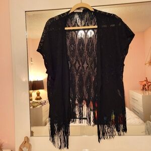 Maurices Black Fringe Open-Front Cardigan